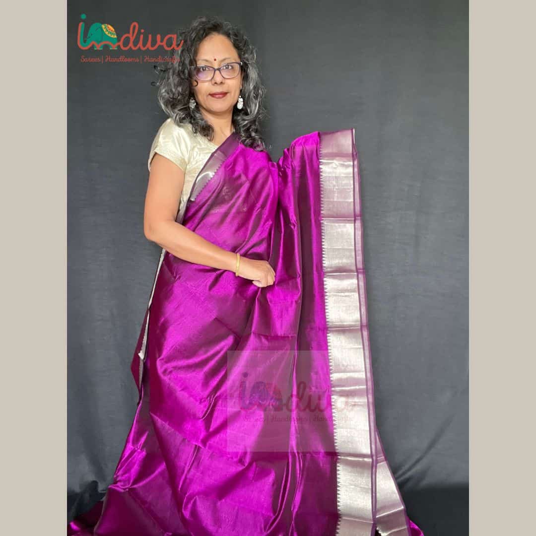 Kalamkari Print Yellow & Pink Mangalagiri Pattu Saree – Aalinganam