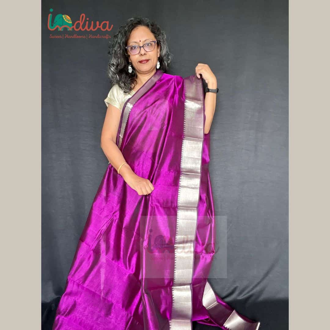 Violet Saree in Soft Silk - Clothsvilla