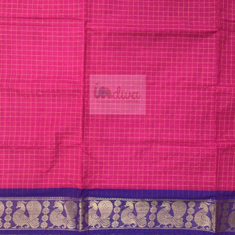 Pink Sungudi Cotton Saree with Zari Checks - Border