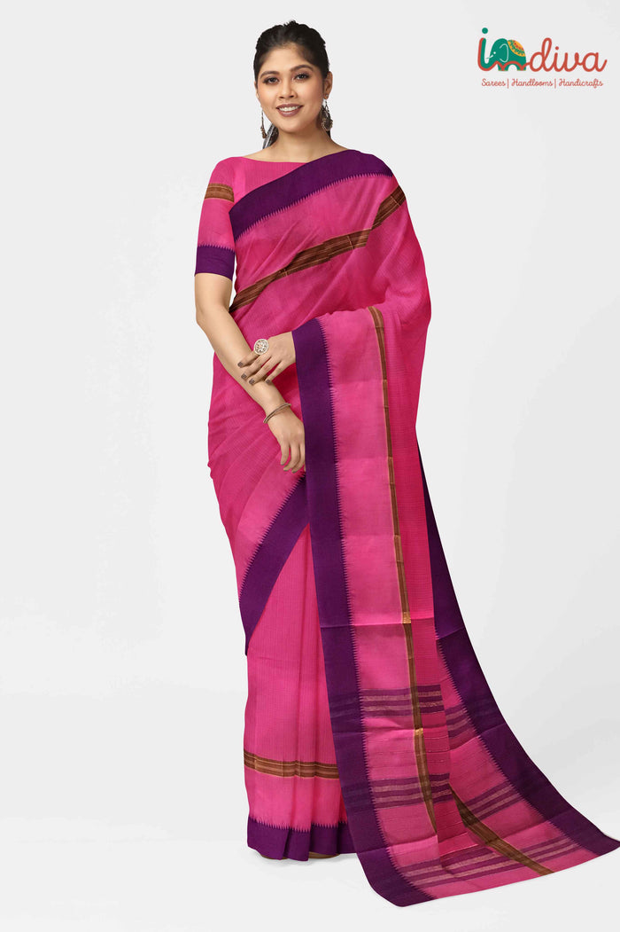 Pink Narayanpet Handloom Cotton Saree