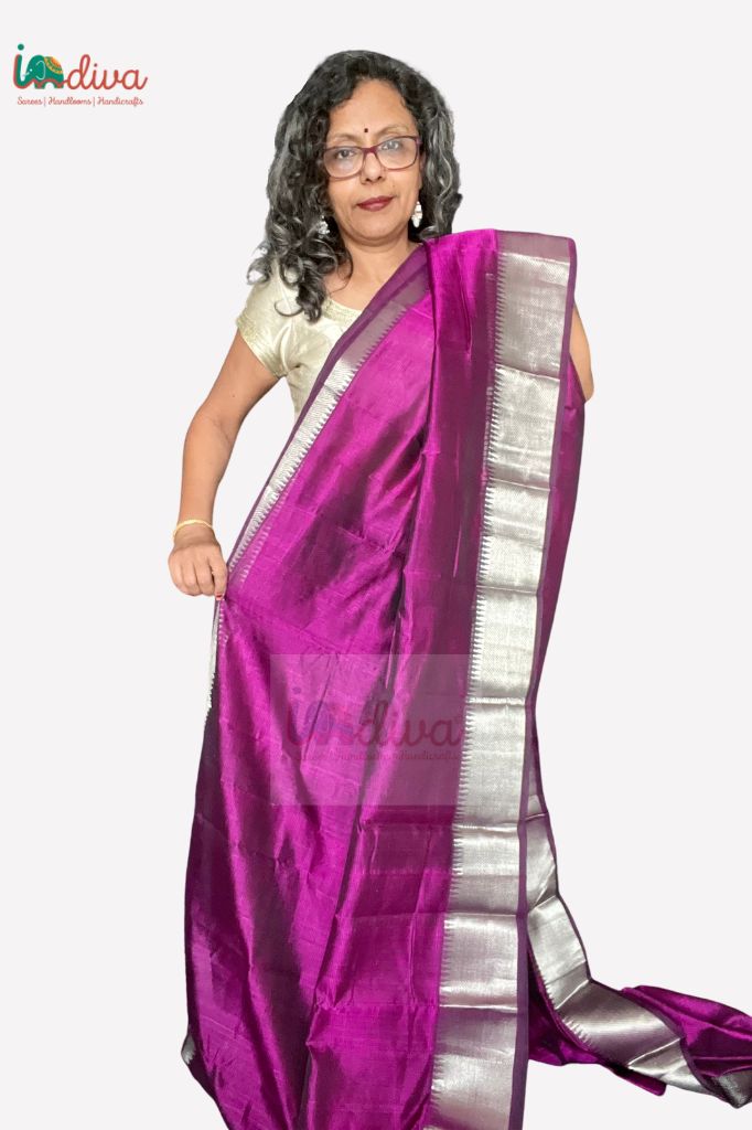 Pink & Purple Handloom Silk Cotton Mangalgiri Saree