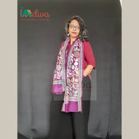 Purple Handcrafted Kantha Silk Stole-Front
