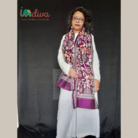Purple Handcrafted Kantha Silk Stole-On White
