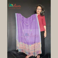 Purple Handcrafted Khadi Cotton Lambani Dupatta-Display
