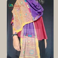 Purple Handcrafted Lambani Khadi Cotton Stole-Closeup