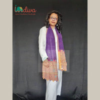 Purple Handcrafted Lambani Khadi Cotton Stole-On White