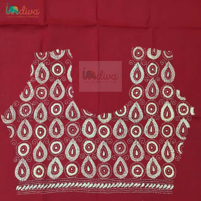 Red & Beige Kantha Blouse Fabric-Body