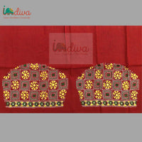 Red Kantha Blouse Fabric With Green & Yellow Geometric Motifs--Sleeves