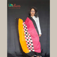 Red & Yellow Handloom Cotton Ikat Dupatta-Shoulder