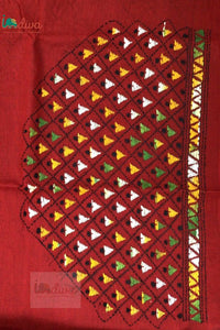 Red Kantha Blouse Fabric With Yellow, Black, Green Geometric Motifs