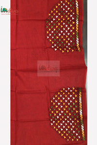 Red Kantha Blouse Fabric With Yellow, Black, Green Geometric Motifs