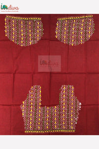 Reddish Maroon Kantha Blouse Material With Yellow & Green Motifs