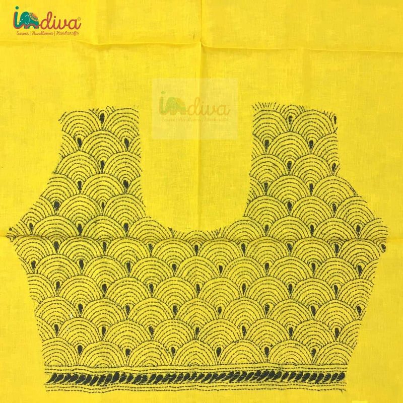 Trendy Yellow & Black Kantha Blouse Material-Body