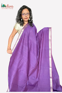 Violet With Silver Border Handloom Cotton Mangalgiri Saree