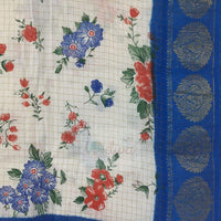 White & Blue Tie Dye Handloom Sungudi Cotton Saree-Border