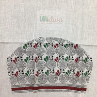 White & Colorful Snail Motif Kantha Blouse Piece-Sleeve
