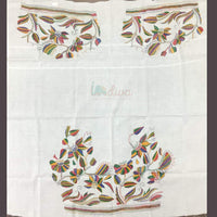 White Kantha Blouse Fabric With Dense Floral Motifs