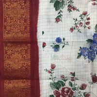 White & Red Tie Dye Handloom Sungudi Cotton Saree-Border