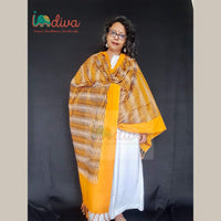 Yellow & Brown Handloom Cotton Ikat Dupatta-Worn