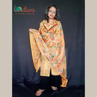 Yellow Floral Kantha Silk Dupatta-Spread