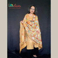Yellow Handcrafted Kantha Work Silk Dupatta-Front