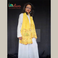 Yellow Handcrafted Lambani Khadi Cotton Stole-On White