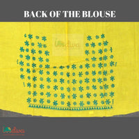 Yellow Kantha Blouse Fabric With Green Floral Motifs-Back