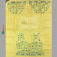 Yellow Kantha Blouse Fabric with Green & White Motifs
