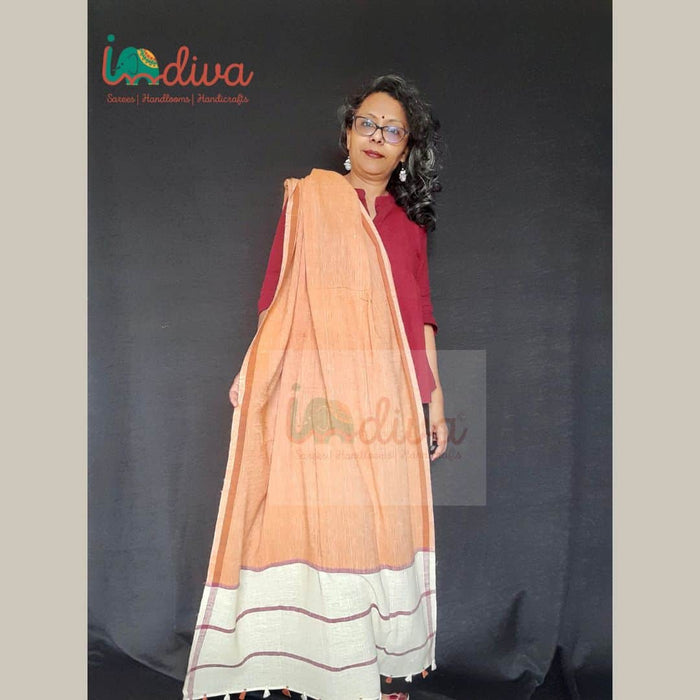 Yellow Orange Handloom Khadi Cotton Dupatta-On Shoulder