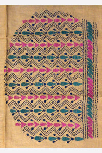 Yellow Kantha Blouse Fabric With Pink, Green & Black Motifs