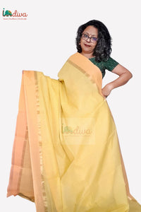 Yellow & Orange Checks Handloom Cotton Mangalgiri Saree