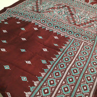 Bangalore Silk Kantha Embroidered Brown Saree-1a