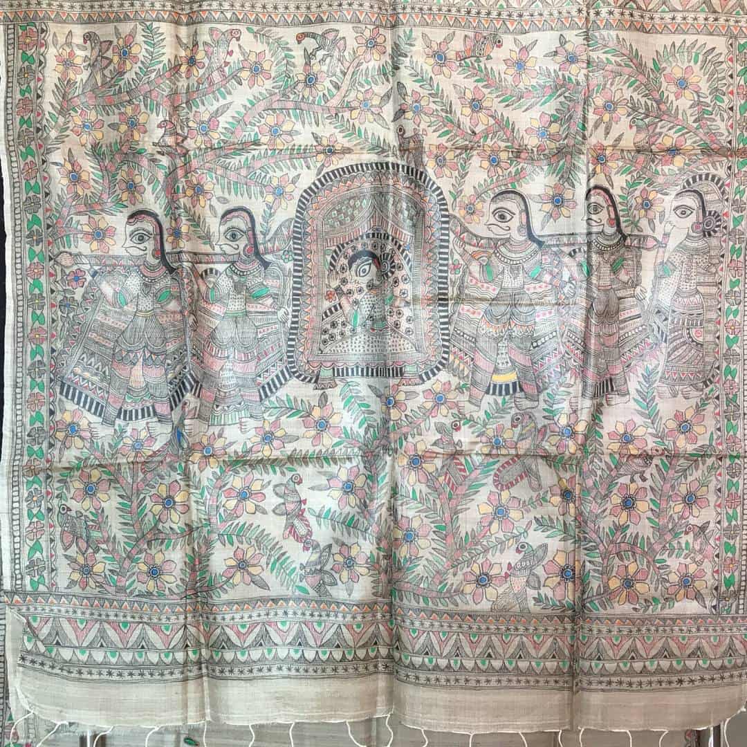 MITHILA LEELA' Tussar Silk Saree – MADHUBANI PAINTS BY ASHA JHA