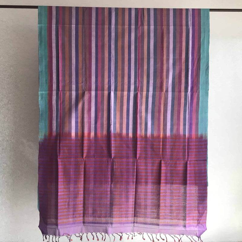 Indiva Adampalli Handwoven Blue & Purple Cotton Saree