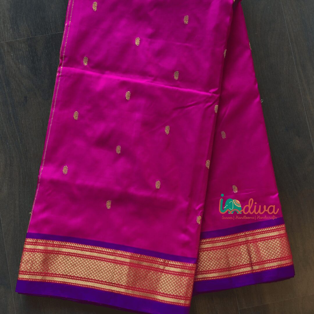 Indiva Handloom Paithani Silk Purple Saree-1a