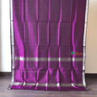 Indiva Mangalgiri Handloom Cotton Silk Purple Checks Saree-1a